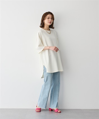 anyfee 【anyfee/プラスサイズ】裾ラウンド半袖Tシャツ《 吸水速乾・UVカット・接触冷感》_subthumb_1