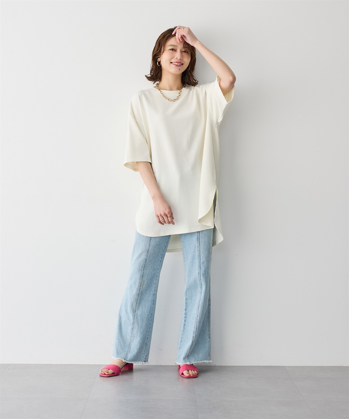 anyfee 【anyfee/プラスサイズ】裾ラウンド半袖Tシャツ《 吸水速乾・UVカット・接触冷感》_sub_2