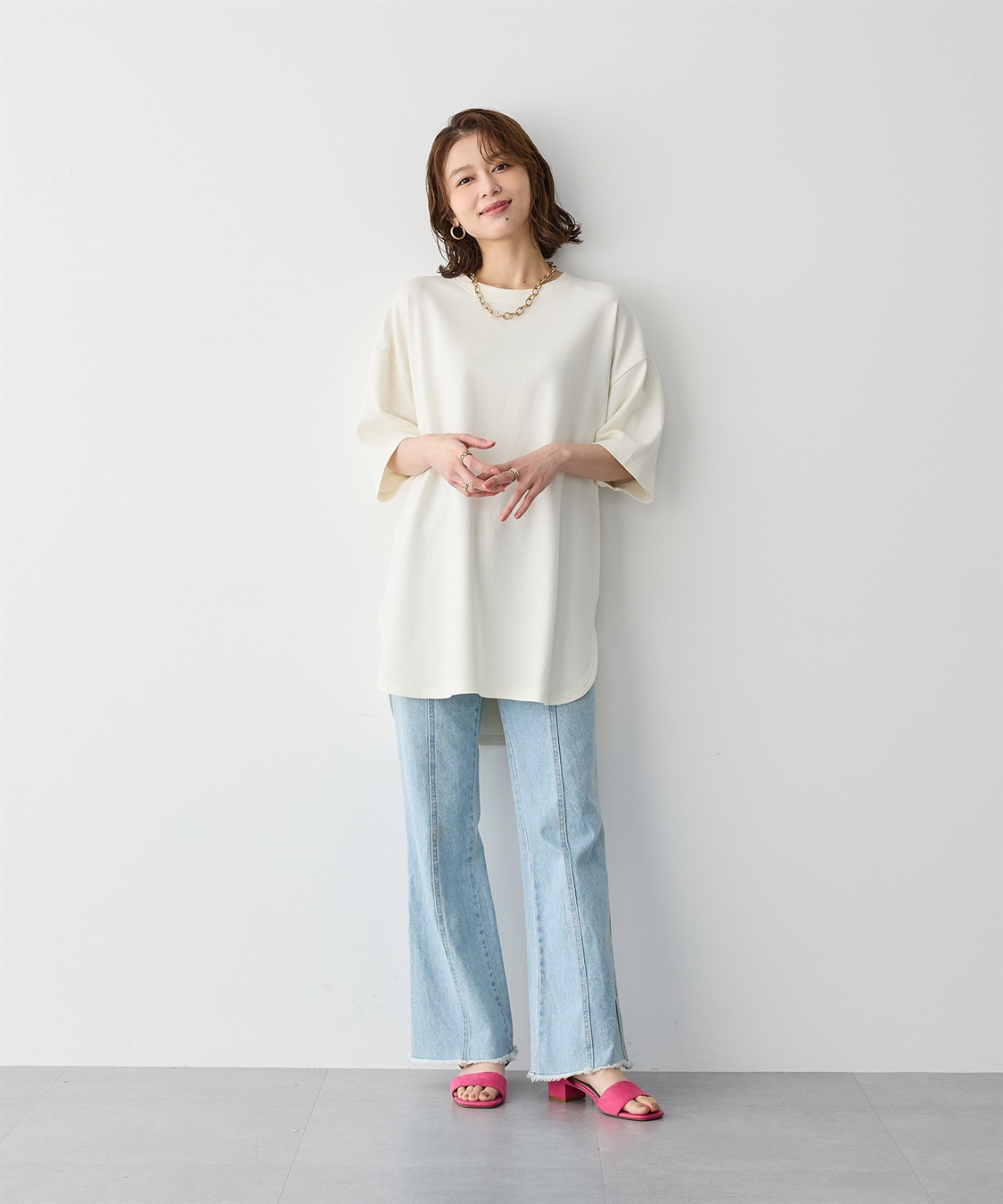 anyfee 【anyfee/プラスサイズ】裾ラウンド半袖Tシャツ《 吸水速乾・UVカット・接触冷感》_sub_3