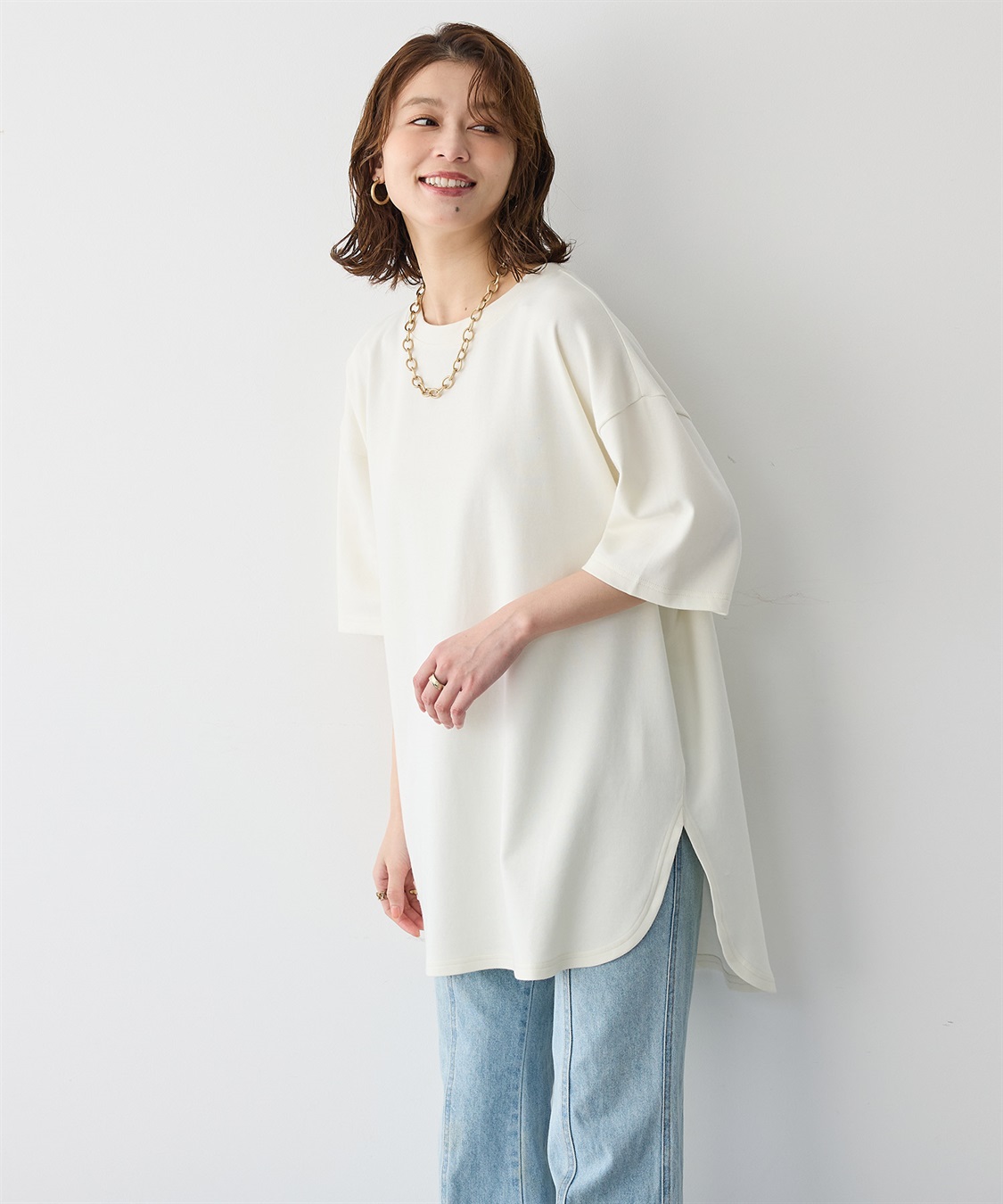 anyfee 【anyfee/プラスサイズ】裾ラウンド半袖Tシャツ《 吸水速乾・UVカット・接触冷感》_sub_6