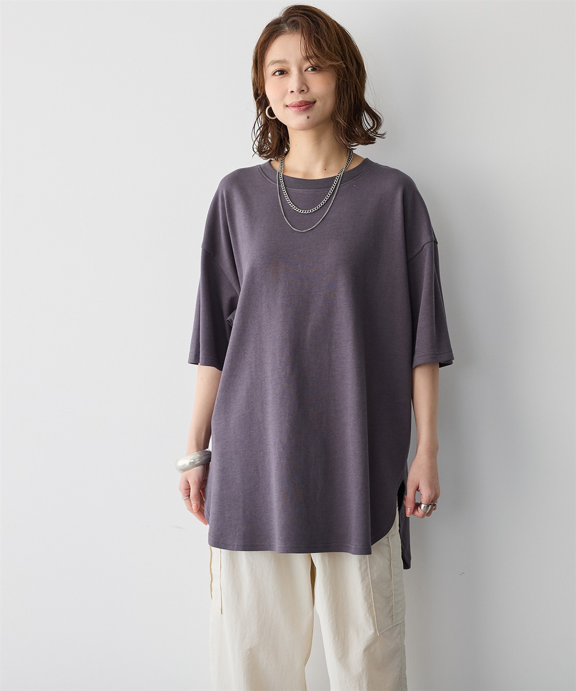 anyfee 【anyfee/プラスサイズ】裾ラウンド半袖Tシャツ《 吸水速乾・UVカット・接触冷感》_sub_15