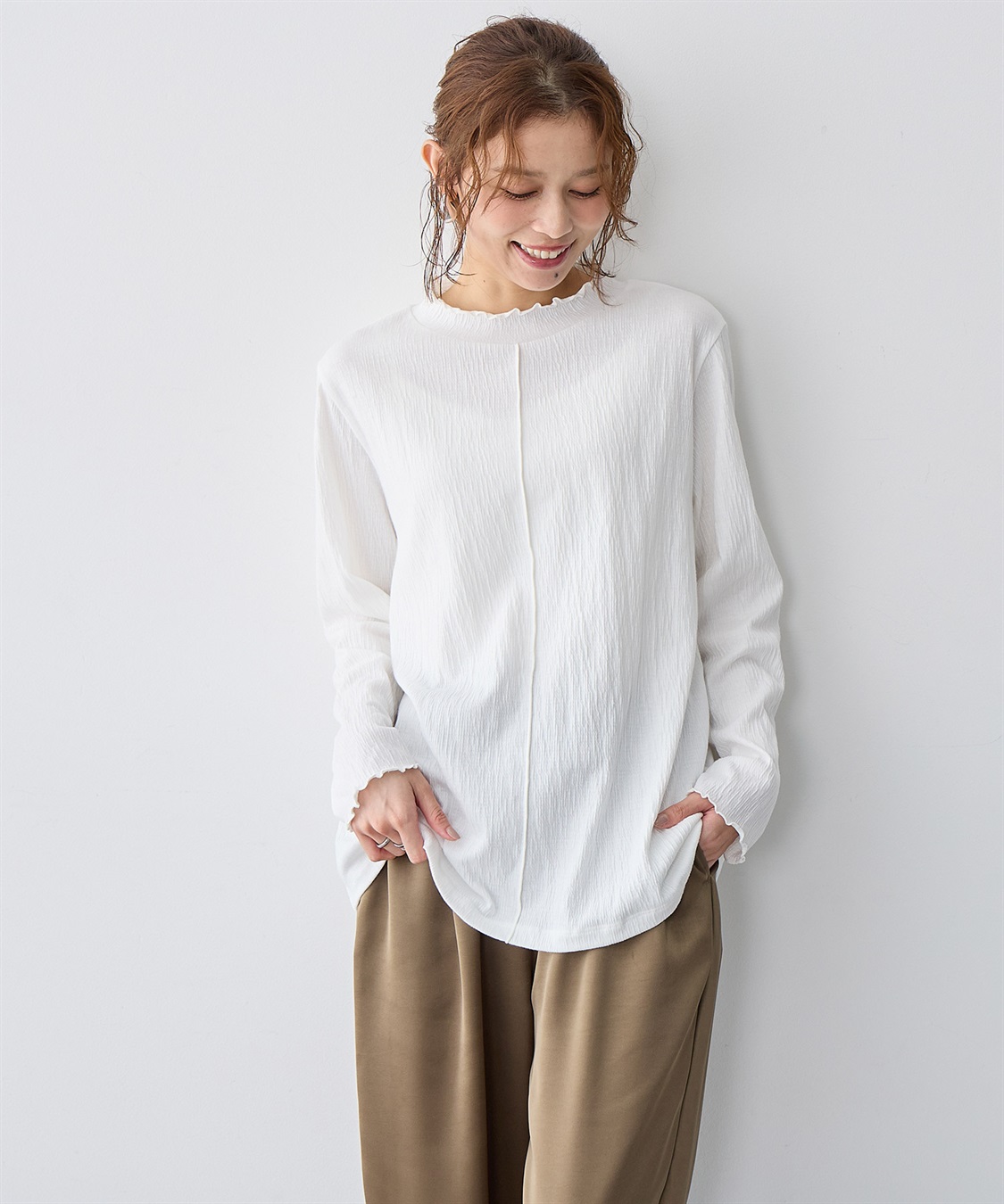 Life Style by cross marche 【anyfee/大きいサイズ】楊柳メロープチハイネックトップス_sub_1