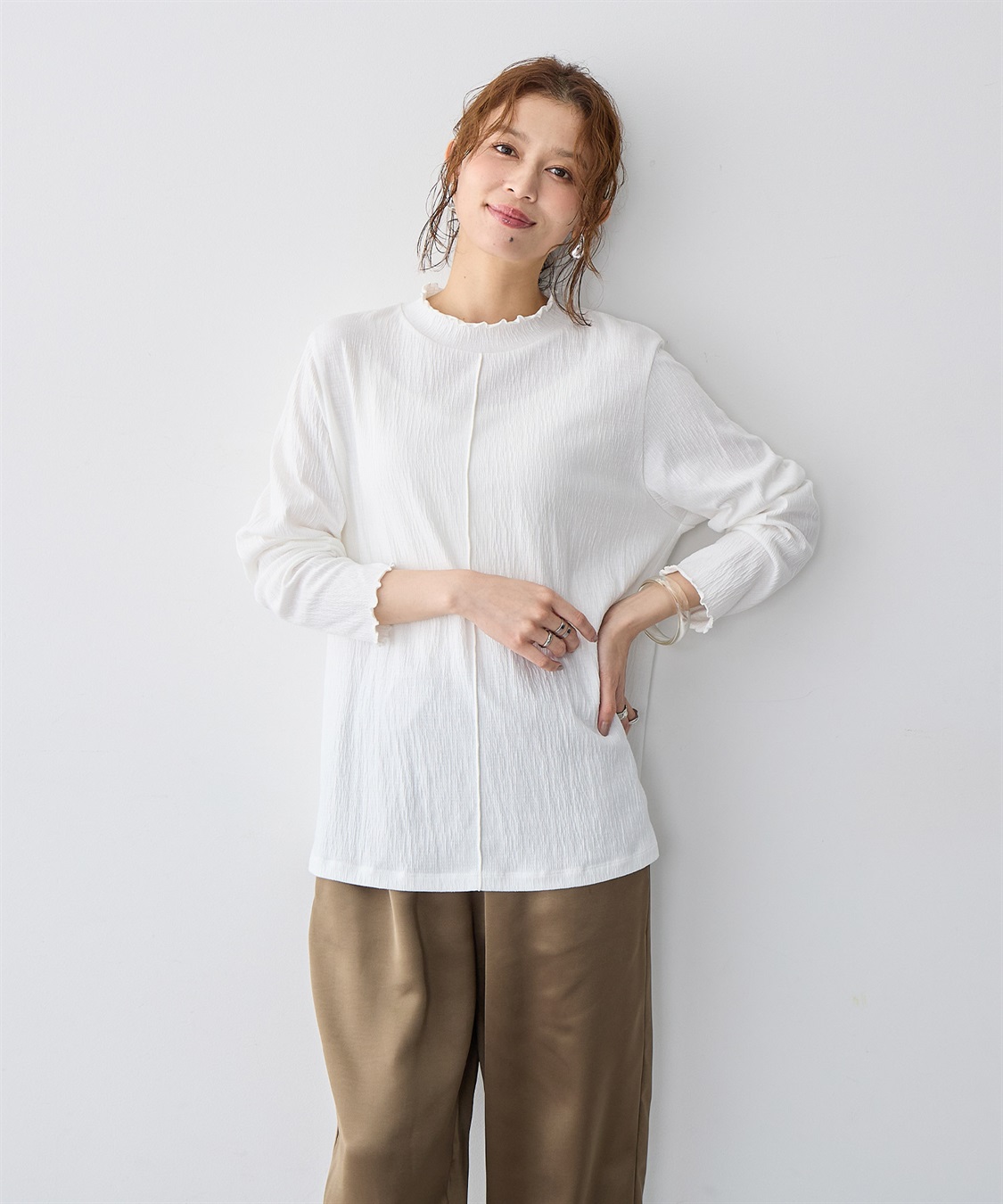 Life Style by cross marche 【anyfee/大きいサイズ】楊柳メロープチハイネックトップス_sub_2