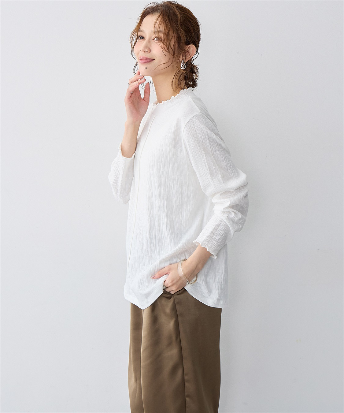 Life Style by cross marche 【anyfee/大きいサイズ】楊柳メロープチハイネックトップス_sub_3