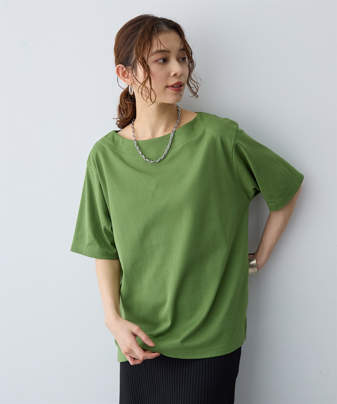 anyfee 【anyfee/大きいサイズ】着てサラ汗じみ防止ボートネックTシャツ《接触冷感・吸水速乾》（2026SS）_sub_5