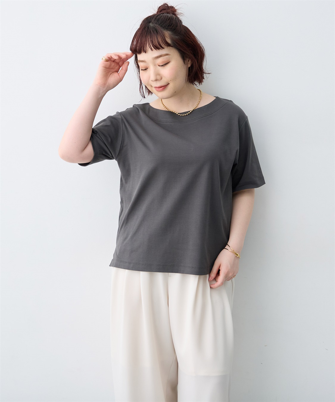 anyfee 【anyfee/大きいサイズ】着てサラ汗じみ防止ボートネックTシャツ《接触冷感・吸水速乾》（2026SS）_sub_24