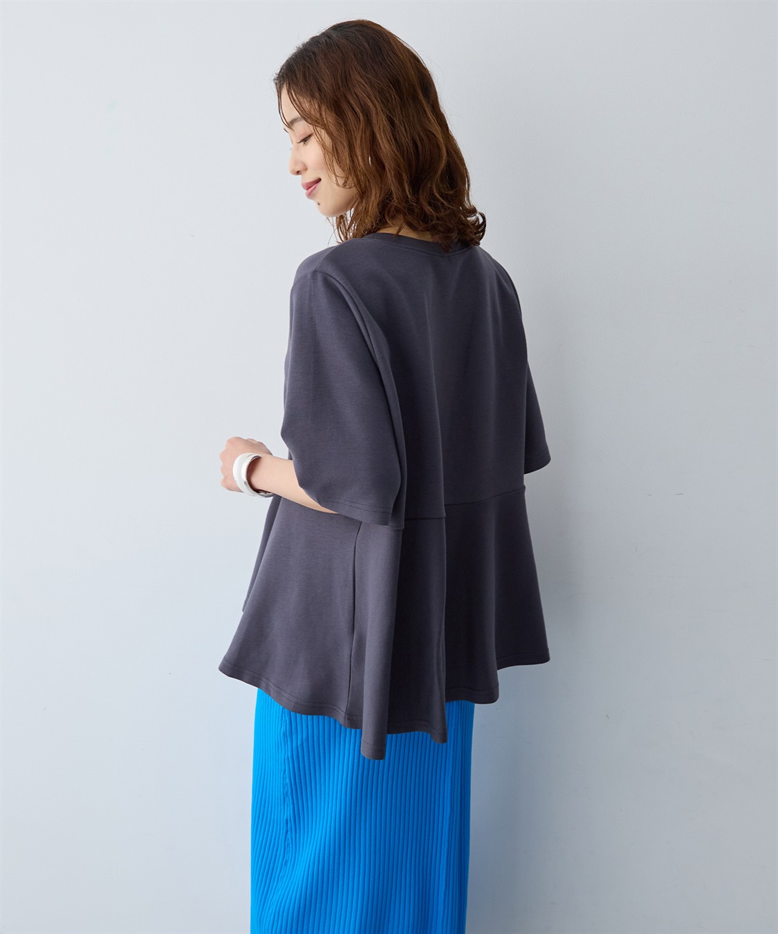anyfee 【anyfee/大きいサイズ】着てサラなめらかポンチ素材ペプラムトップス/半袖Tシャツ《接触冷感・吸水速乾・UV対策》_sub_6