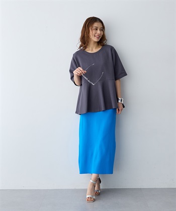 anyfee 【anyfee/大きいサイズ】着てサラなめらかポンチ素材ペプラムトップス/半袖Tシャツ《接触冷感・吸水速乾・UV対策》_subthumb_7