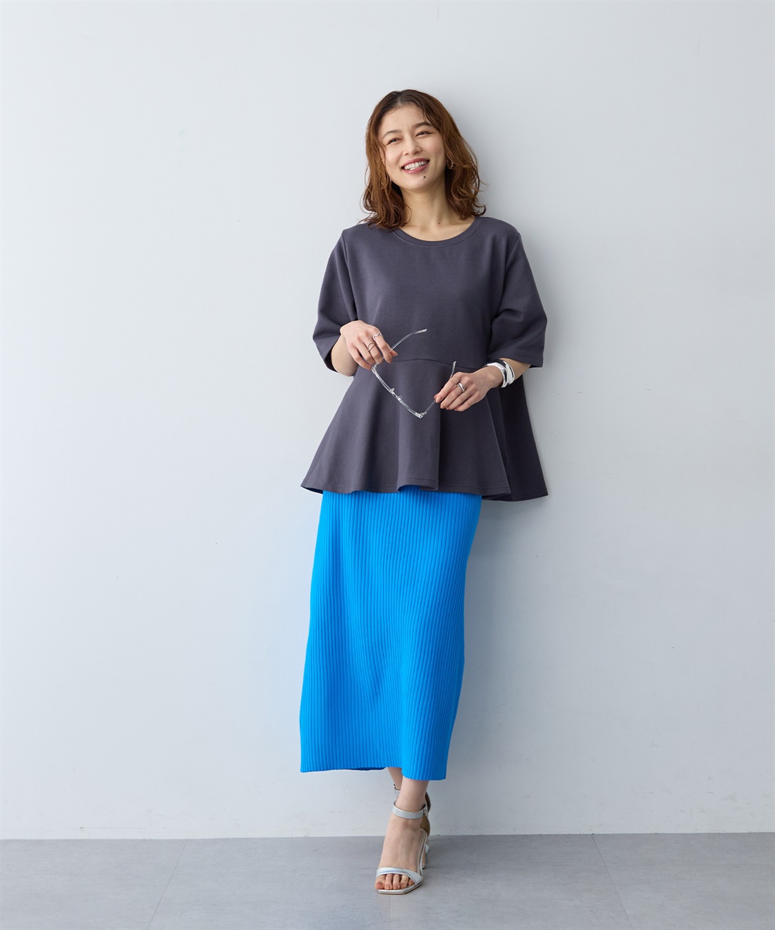 anyfee 【anyfee/大きいサイズ】着てサラなめらかポンチ素材ペプラムトップス/半袖Tシャツ《接触冷感・吸水速乾・UV対策》_sub_8