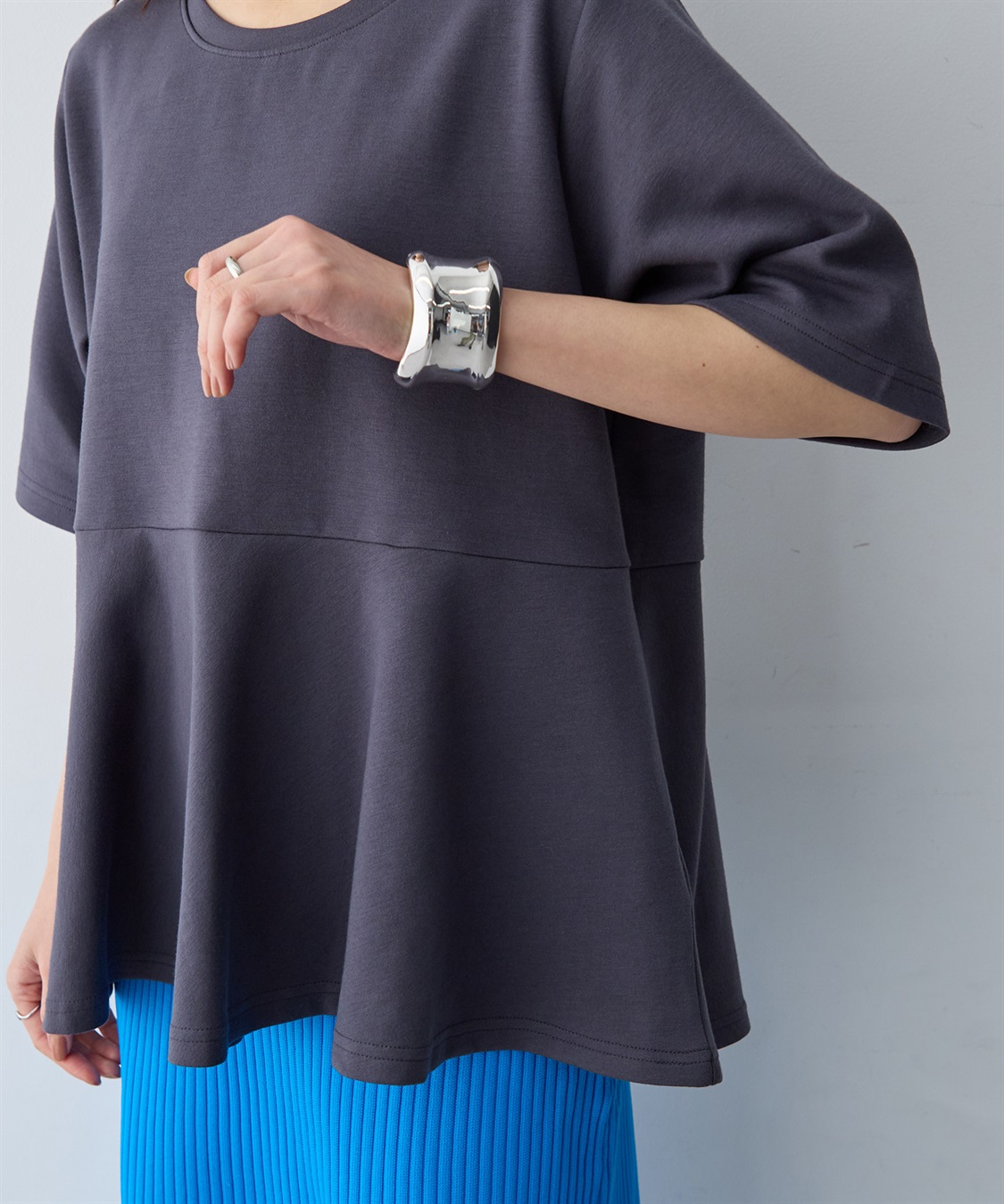 anyfee 【anyfee/大きいサイズ】着てサラなめらかポンチ素材ペプラムトップス/半袖Tシャツ《接触冷感・吸水速乾・UV対策》_sub_12
