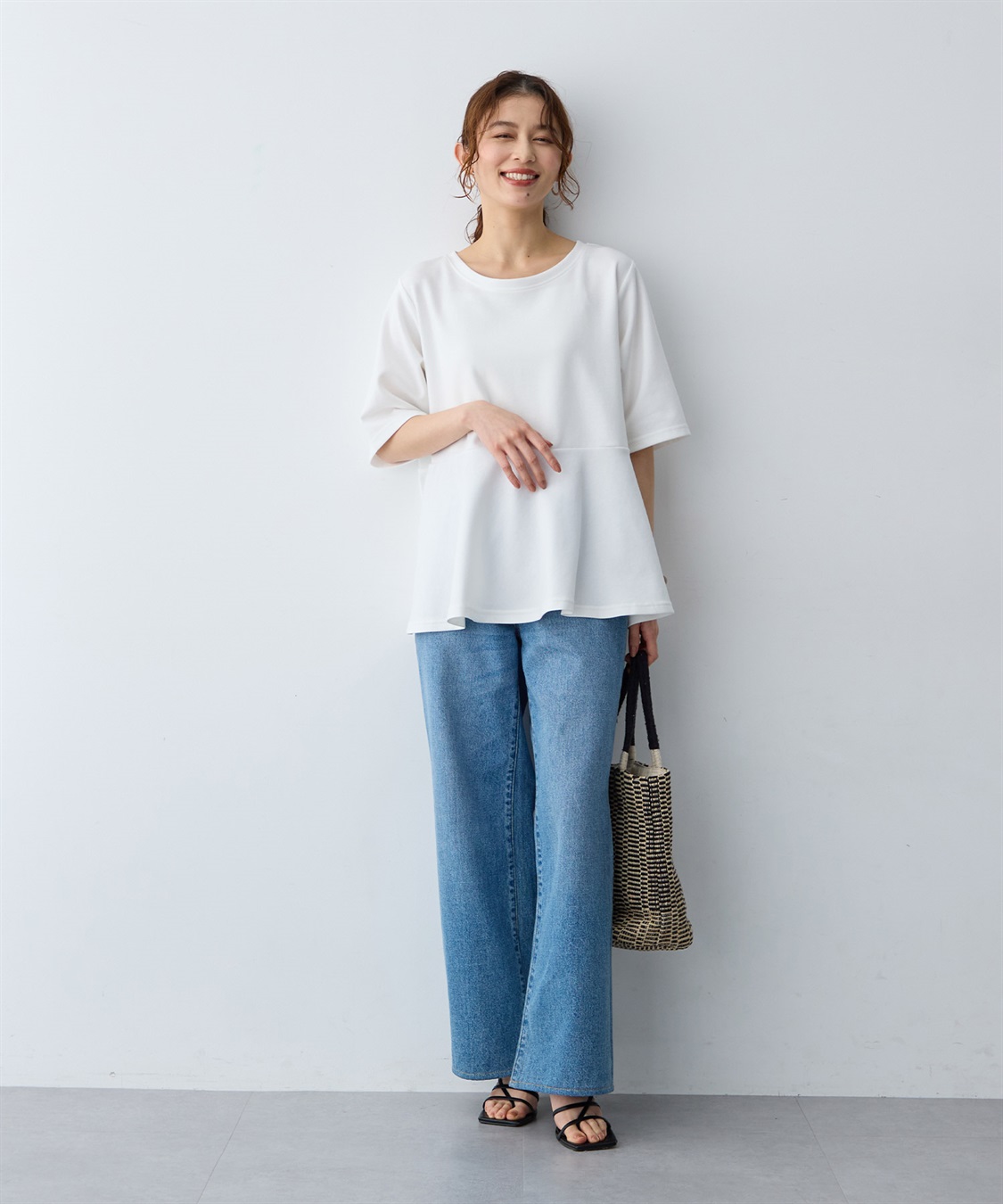 anyfee 【anyfee/大きいサイズ】着てサラなめらかポンチ素材ペプラムトップス/半袖Tシャツ《接触冷感・吸水速乾・UV対策》_sub_17
