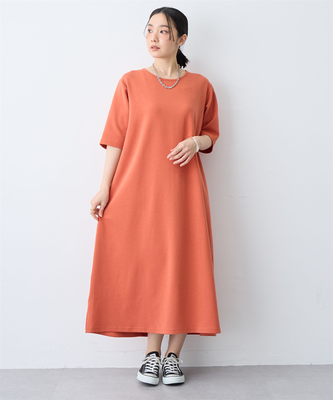 anyfee 【anyfee/大きいサイズ】着てサラなめらかポンチ素材Aラインワンピース《接触冷感・吸水速乾》_sub_2