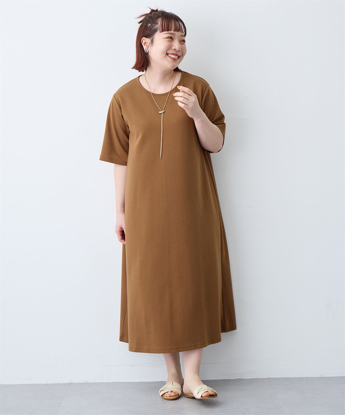 anyfee 【anyfee/大きいサイズ】着てサラなめらかポンチ素材Aラインワンピース《接触冷感・吸水速乾》_sub_4