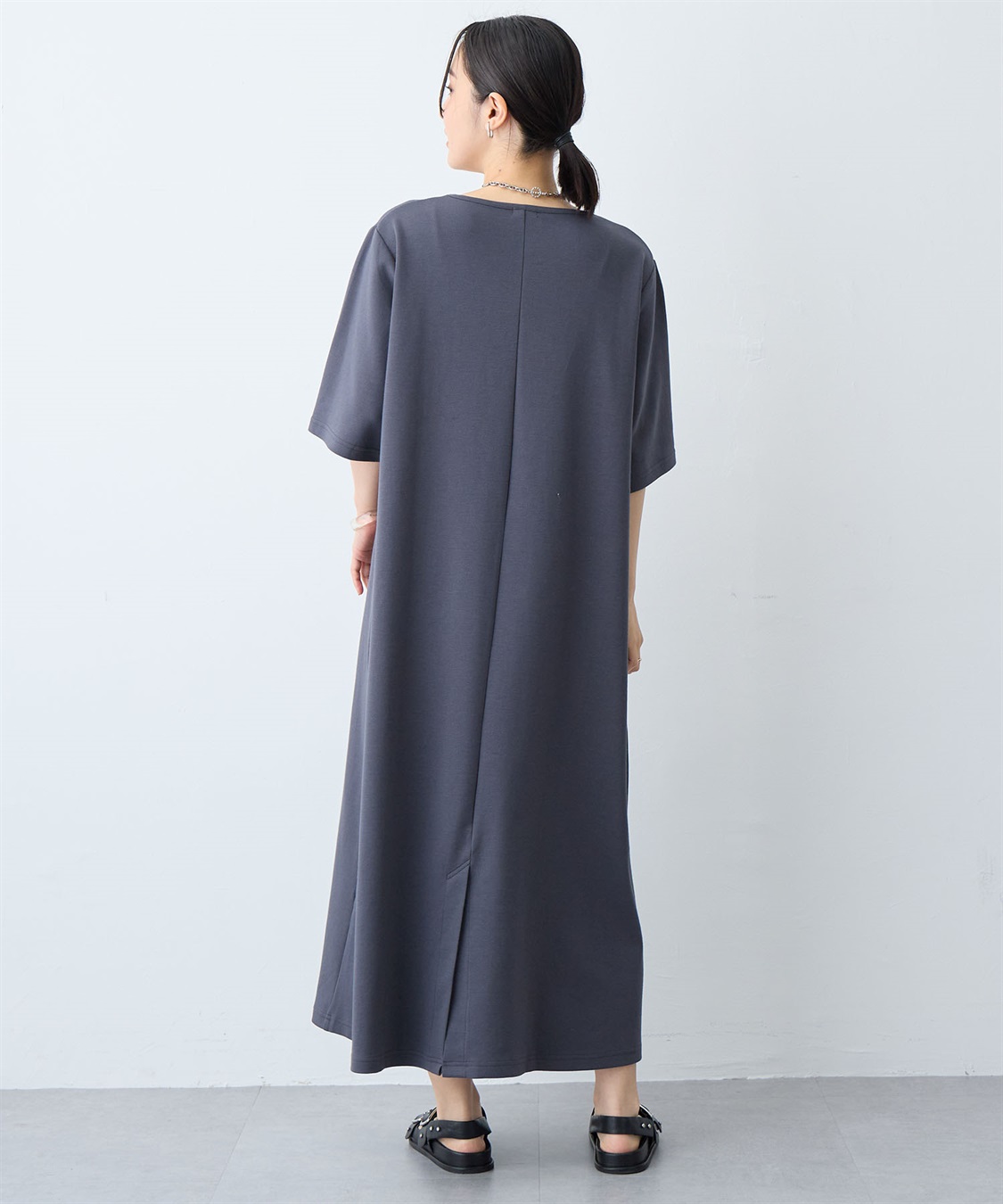 anyfee 【anyfee/大きいサイズ】着てサラなめらかポンチ素材Aラインワンピース《接触冷感・吸水速乾》_sub_6