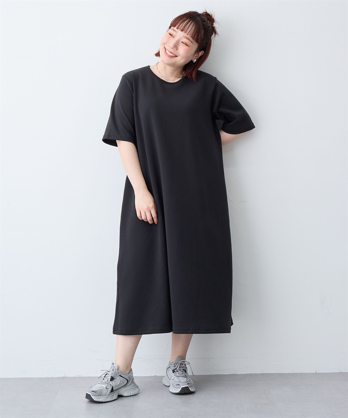 anyfee 【anyfee/大きいサイズ】着てサラなめらかポンチ素材Aラインワンピース《接触冷感・吸水速乾》_sub_11