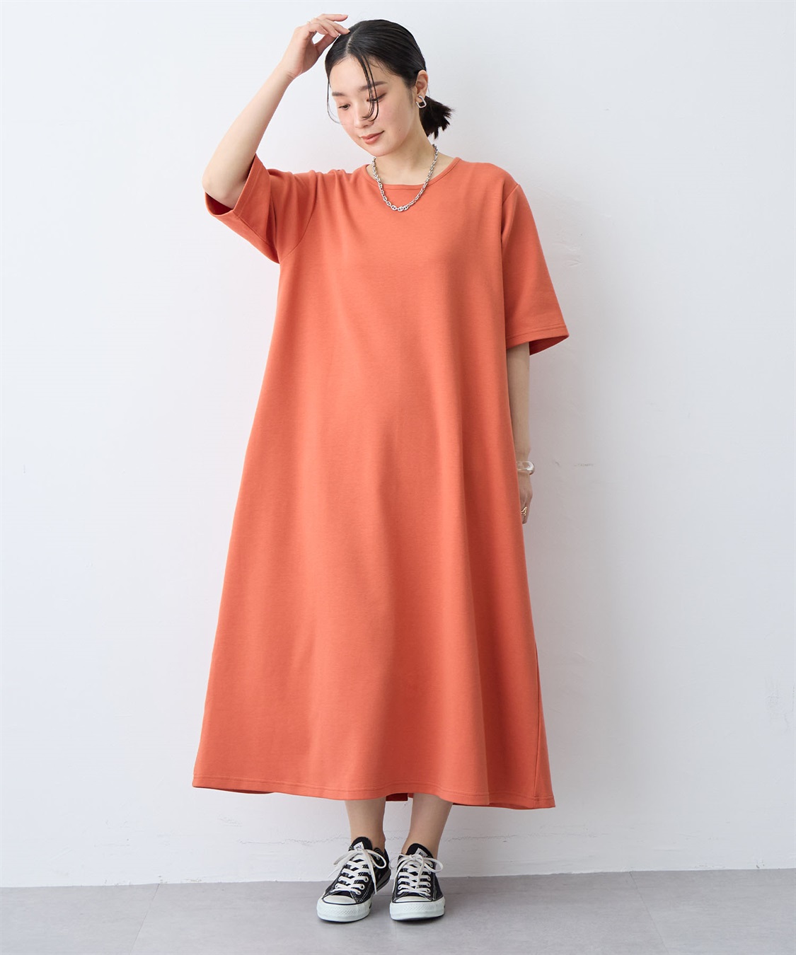 anyfee 【anyfee/大きいサイズ】着てサラなめらかポンチ素材Aラインワンピース《接触冷感・吸水速乾》_sub_16