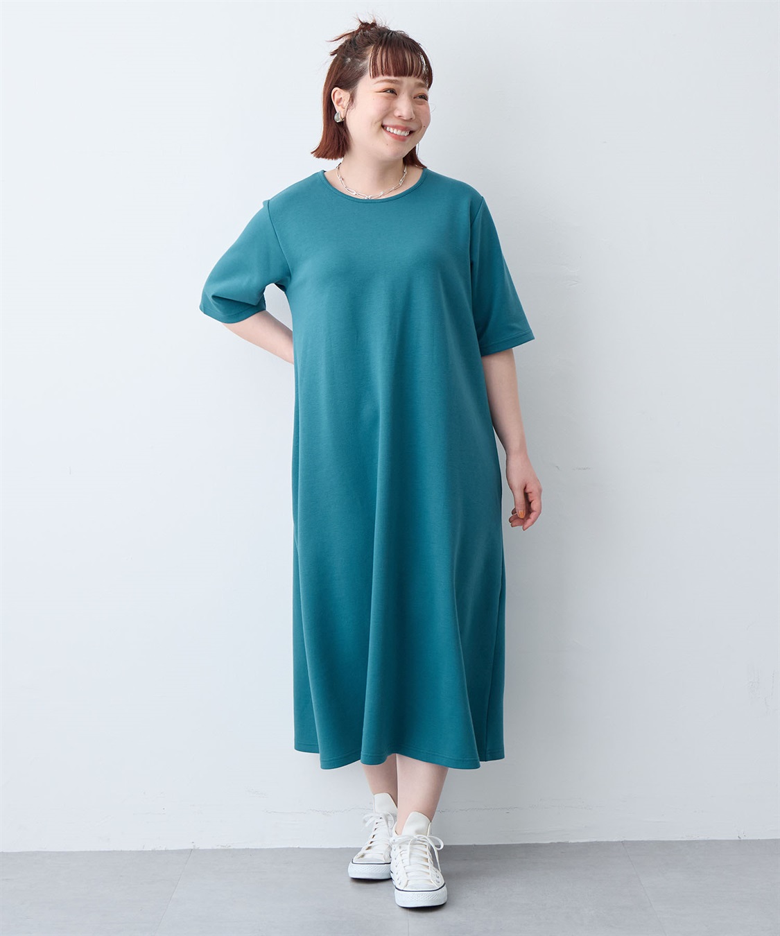 anyfee 【anyfee/大きいサイズ】着てサラなめらかポンチ素材Aラインワンピース《接触冷感・吸水速乾》_sub_20