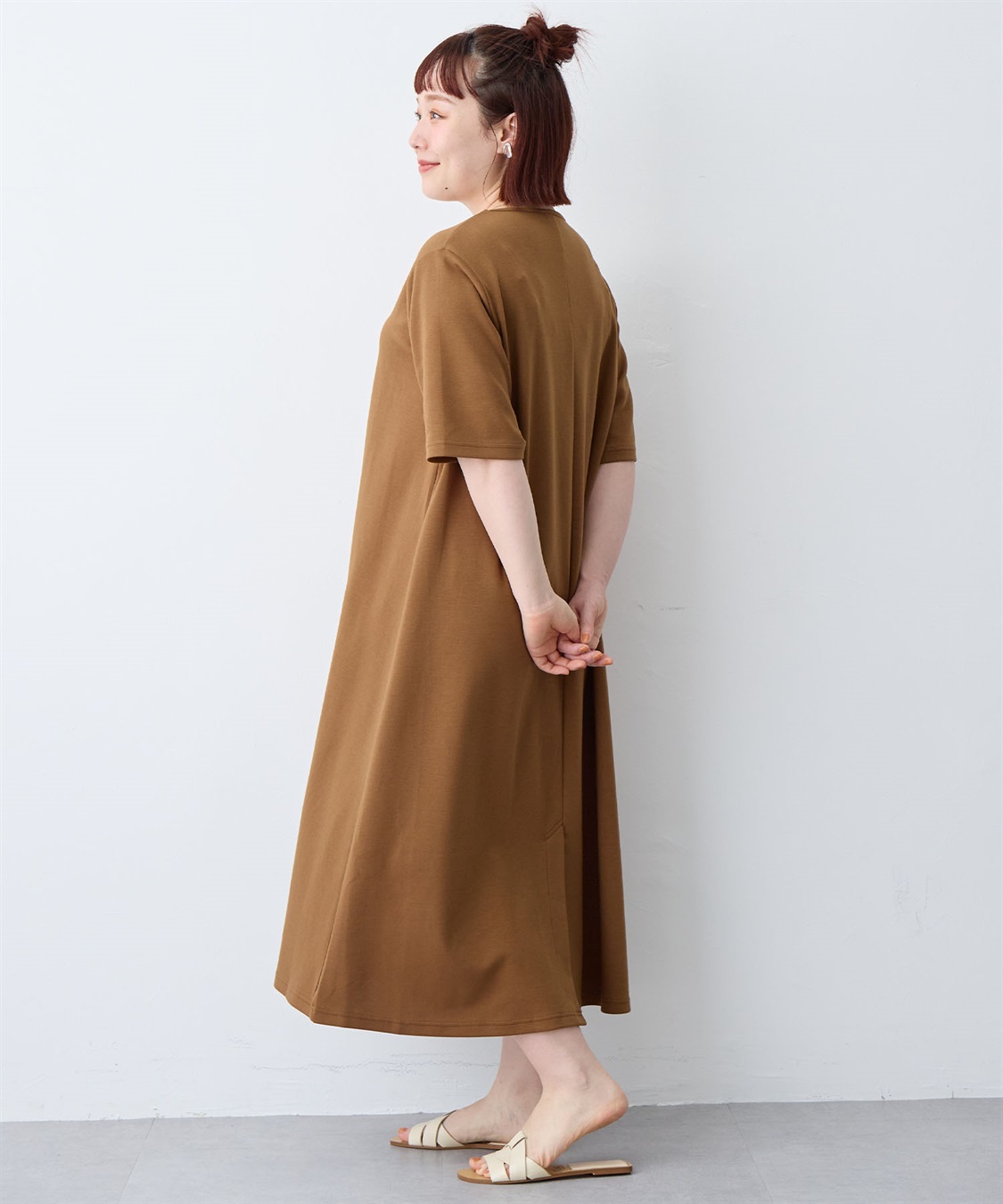 anyfee 【anyfee/大きいサイズ】着てサラなめらかポンチ素材Aラインワンピース《接触冷感・吸水速乾》_sub_25