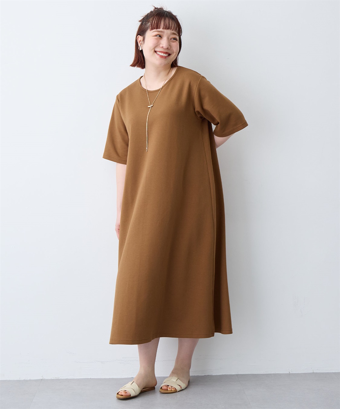 anyfee 【anyfee/大きいサイズ】着てサラなめらかポンチ素材Aラインワンピース《接触冷感・吸水速乾》_sub_26