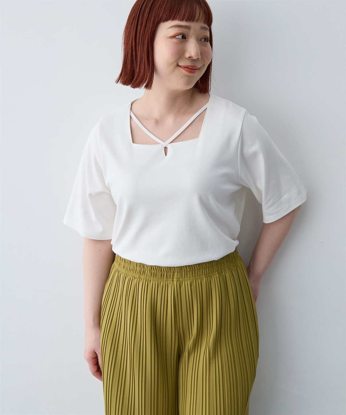 anyfee 【anyfee/大きいサイズ】着てサラ汗じみ防止クロスネックトップス/半袖Tシャツ《接触冷感・吸水速乾・UVカット》_sub_1