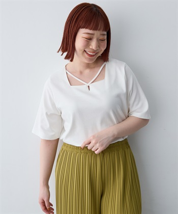 anyfee 【anyfee/大きいサイズ】着てサラ汗じみ防止クロスネックトップス/半袖Tシャツ《接触冷感・吸水速乾・UVカット》_subthumb_3