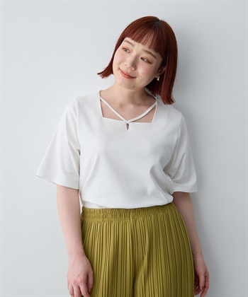 anyfee 【anyfee/大きいサイズ】着てサラ汗じみ防止クロスネックトップス/半袖Tシャツ《接触冷感・吸水速乾・UVカット》_subthumb_6