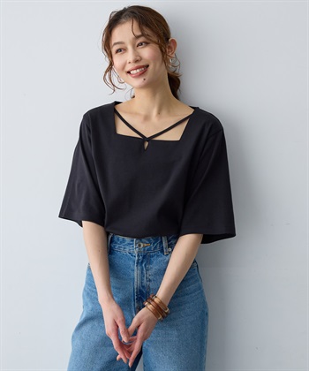 anyfee 【anyfee/大きいサイズ】着てサラ汗じみ防止クロスネックトップス/半袖Tシャツ《接触冷感・吸水速乾・UVカット》_subthumb_7