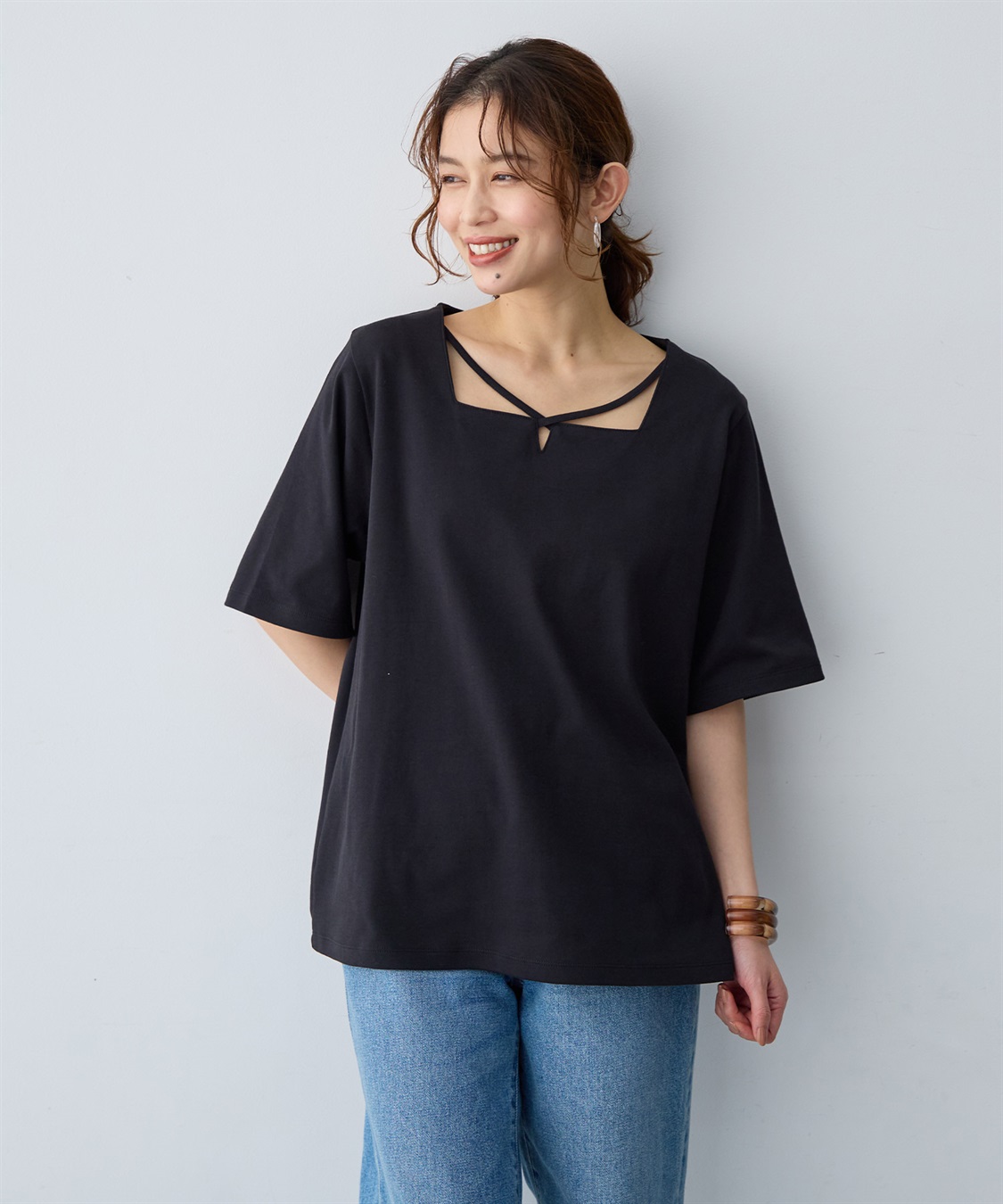 anyfee 【anyfee/大きいサイズ】着てサラ汗じみ防止クロスネックトップス/半袖Tシャツ《接触冷感・吸水速乾・UVカット》_sub_9