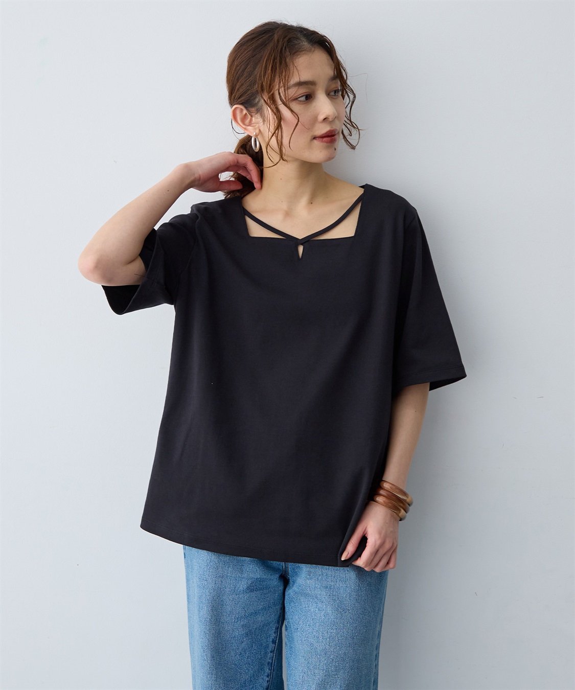 anyfee 【anyfee/大きいサイズ】着てサラ汗じみ防止クロスネックトップス/半袖Tシャツ《接触冷感・吸水速乾・UVカット》_sub_10