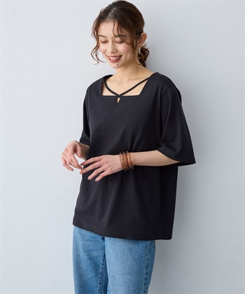 anyfee 【anyfee/大きいサイズ】着てサラ汗じみ防止クロスネックトップス/半袖Tシャツ《接触冷感・吸水速乾・UVカット》_subthumb_11