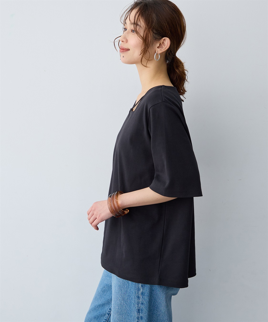 anyfee 【anyfee/大きいサイズ】着てサラ汗じみ防止クロスネックトップス/半袖Tシャツ《接触冷感・吸水速乾・UVカット》_sub_12