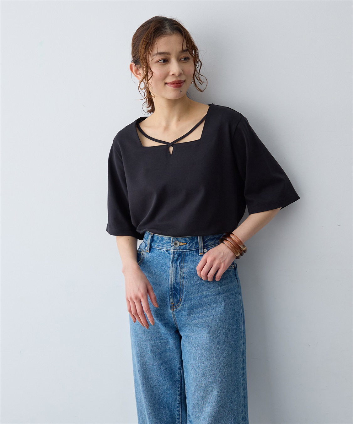 anyfee 【anyfee/大きいサイズ】着てサラ汗じみ防止クロスネックトップス/半袖Tシャツ《接触冷感・吸水速乾・UVカット》_sub_20