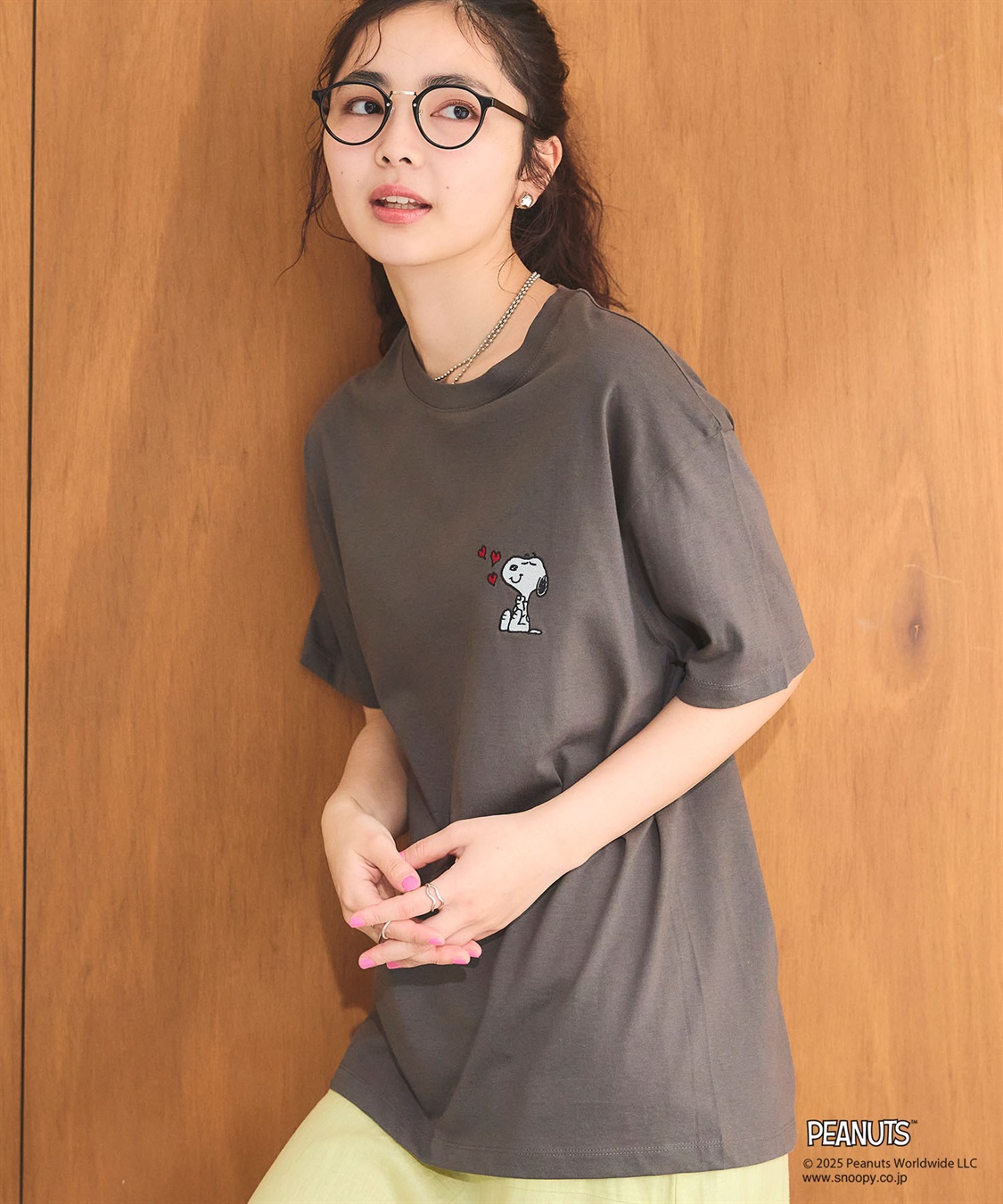 chara station 【PEANUTS/ピーナッツ】SNOOPY/スヌーピーハート刺繍ワンポイント半袖Tシャツ_sub_5
