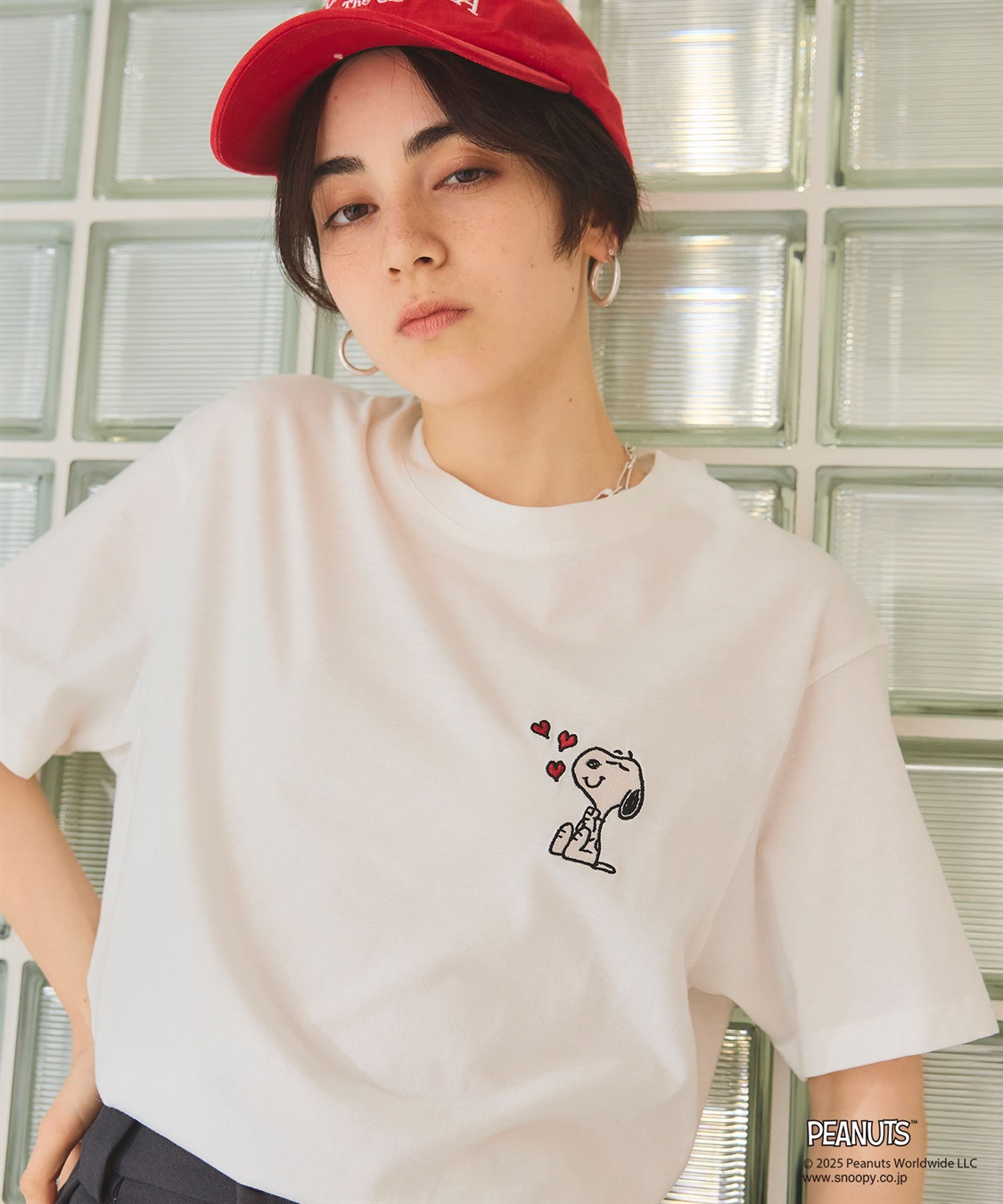 chara station 【PEANUTS/ピーナッツ】SNOOPY/スヌーピーハート刺繍ワンポイント半袖Tシャツ_sub_10