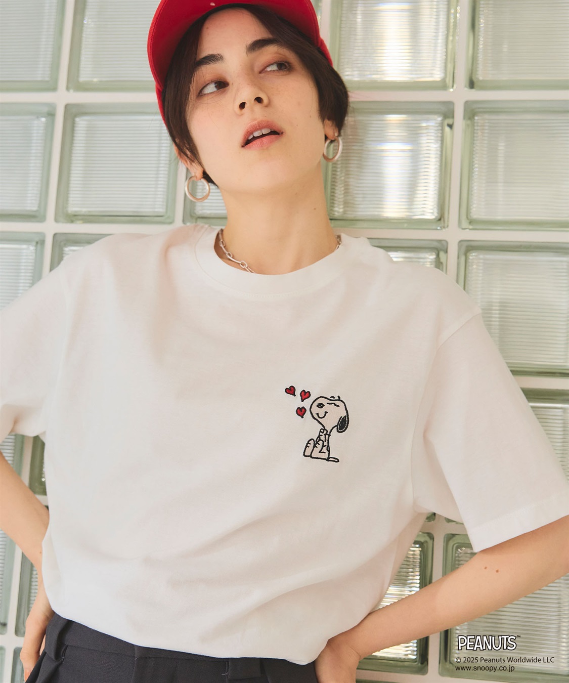 chara station 【PEANUTS/ピーナッツ】SNOOPY/スヌーピーハート刺繍ワンポイント半袖Tシャツ_sub_11