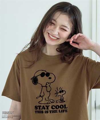 chara station 【PEANUTS/ピーナッツ】SNOOPY/スヌーピー＆ウッドストックフロッキープリントTシャツ_subthumb_3