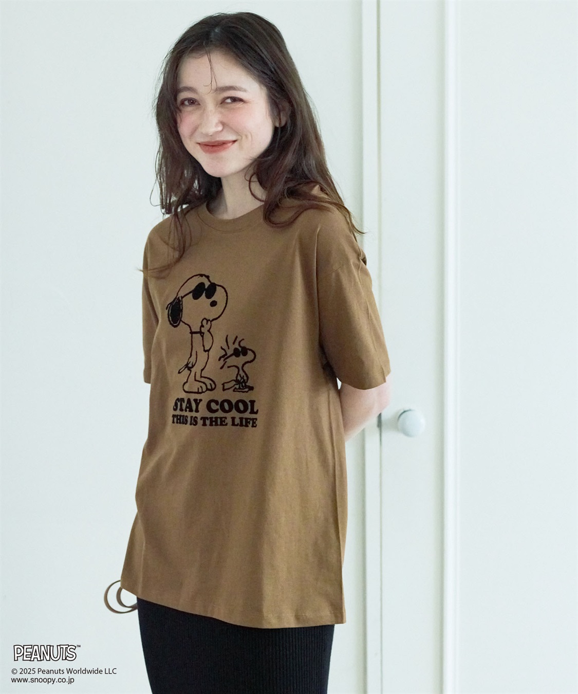 chara station 【PEANUTS/ピーナッツ】SNOOPY/スヌーピー＆ウッドストックフロッキープリントTシャツ_sub_4