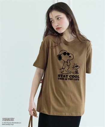 chara station 【PEANUTS/ピーナッツ】SNOOPY/スヌーピー＆ウッドストックフロッキープリントTシャツ_subthumb_5