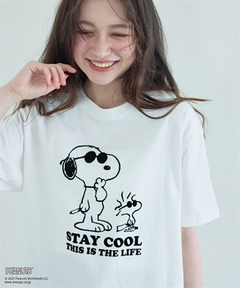 chara station 【PEANUTS/ピーナッツ】SNOOPY/スヌーピー＆ウッドストックフロッキープリントTシャツ_subthumb_8