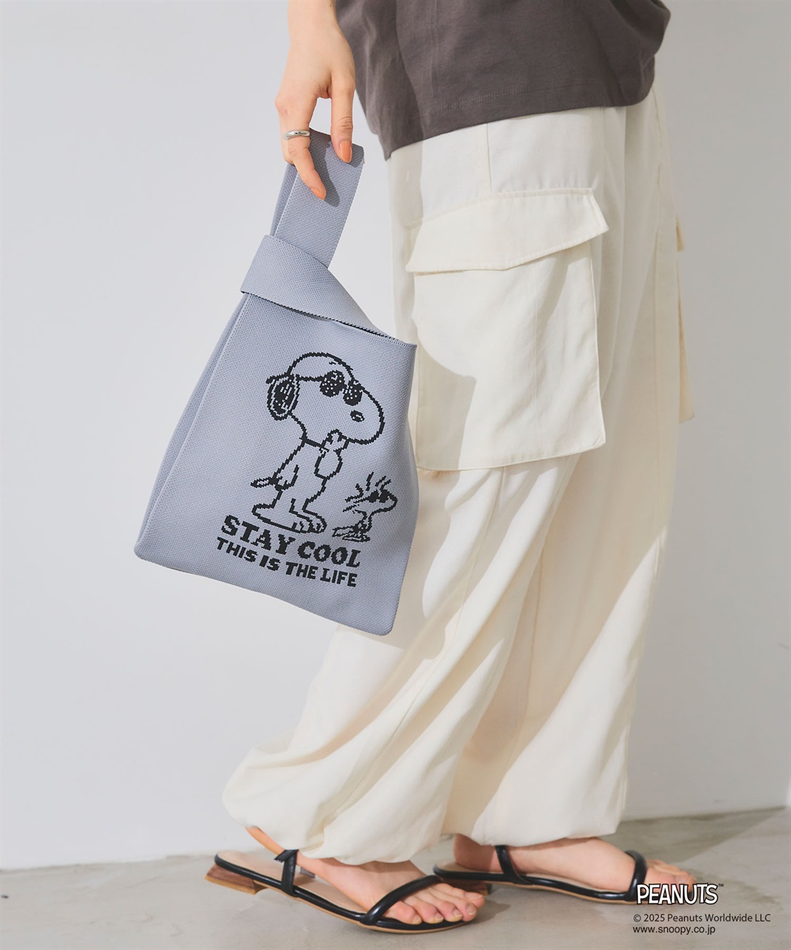 chara station 【PEANUTS/ピーナッツ】スヌーピー&ウッドストック　マルシェニットトートバッグ_sub_1