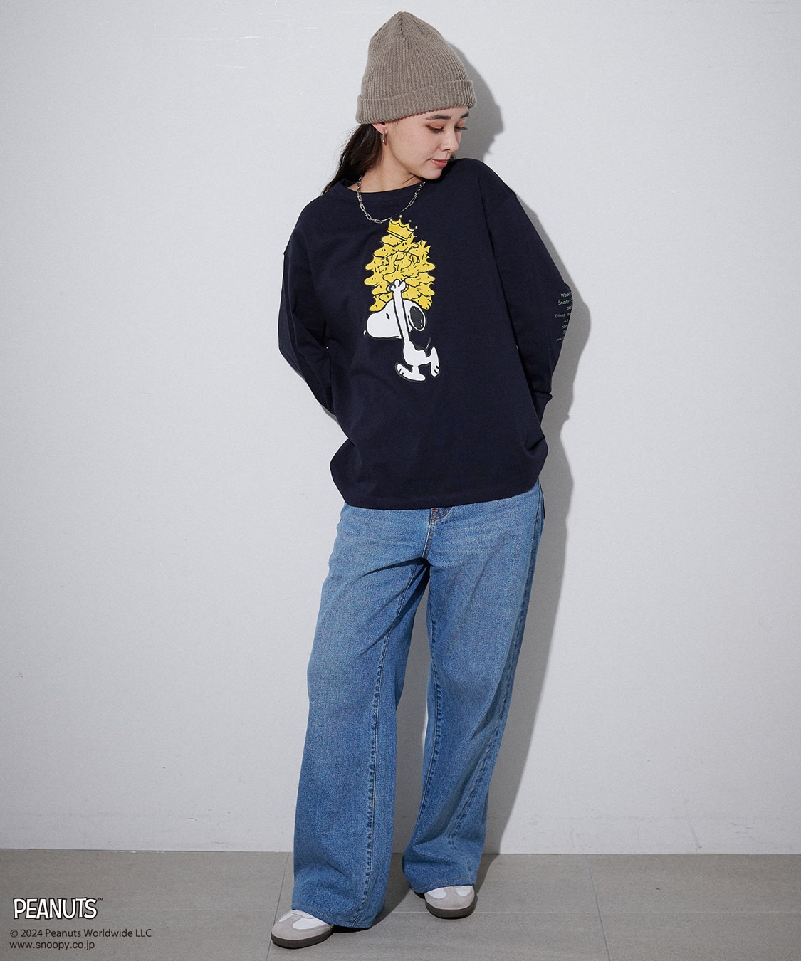 chara station 【PEANUTS/ピーナッツ】スヌーピー/SNOOPY スリーブ刺繍デザインロンT_sub_5