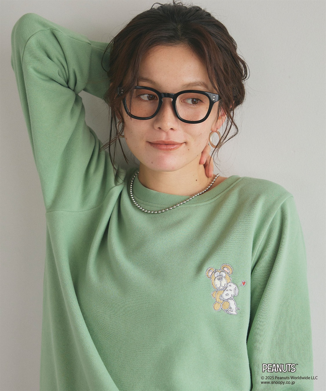 Life Style by cross marche 【PEANUTS/ピーナッツ】SNOOPY and Teddy Bear刺繍デザイン裏起毛スウェットトレーナー_sub_1