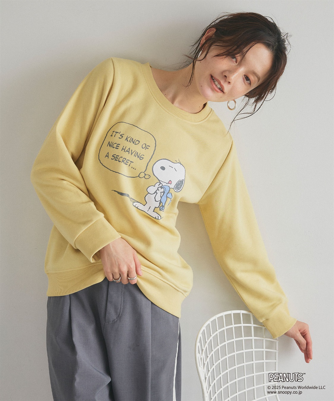 Life Style by cross marche 【PEANUTS/ピーナッツ】SNOOPY/スヌーピーフロントプリント裏起毛スウェットトレーナー（2025AW）_sub_1