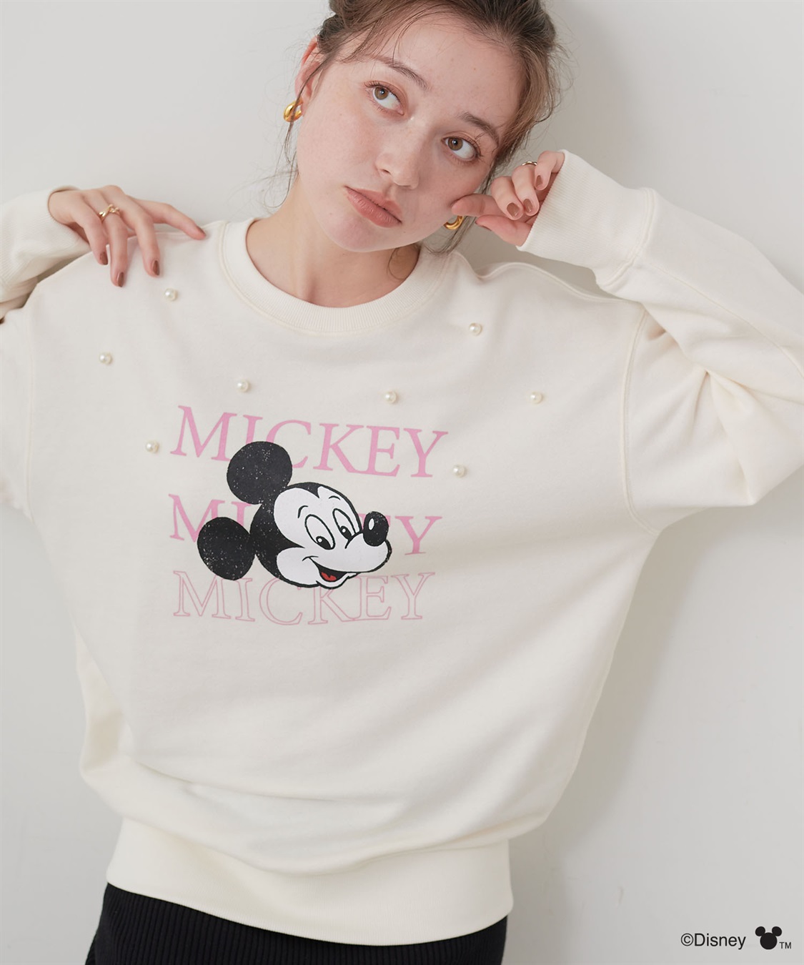 Life Style by cross marche 【Disney/ディズニー】Mickey Mouse/ミッキーマウスパール付き裏毛ドロップショルダープリントスウェットプルオーバー_sub_1