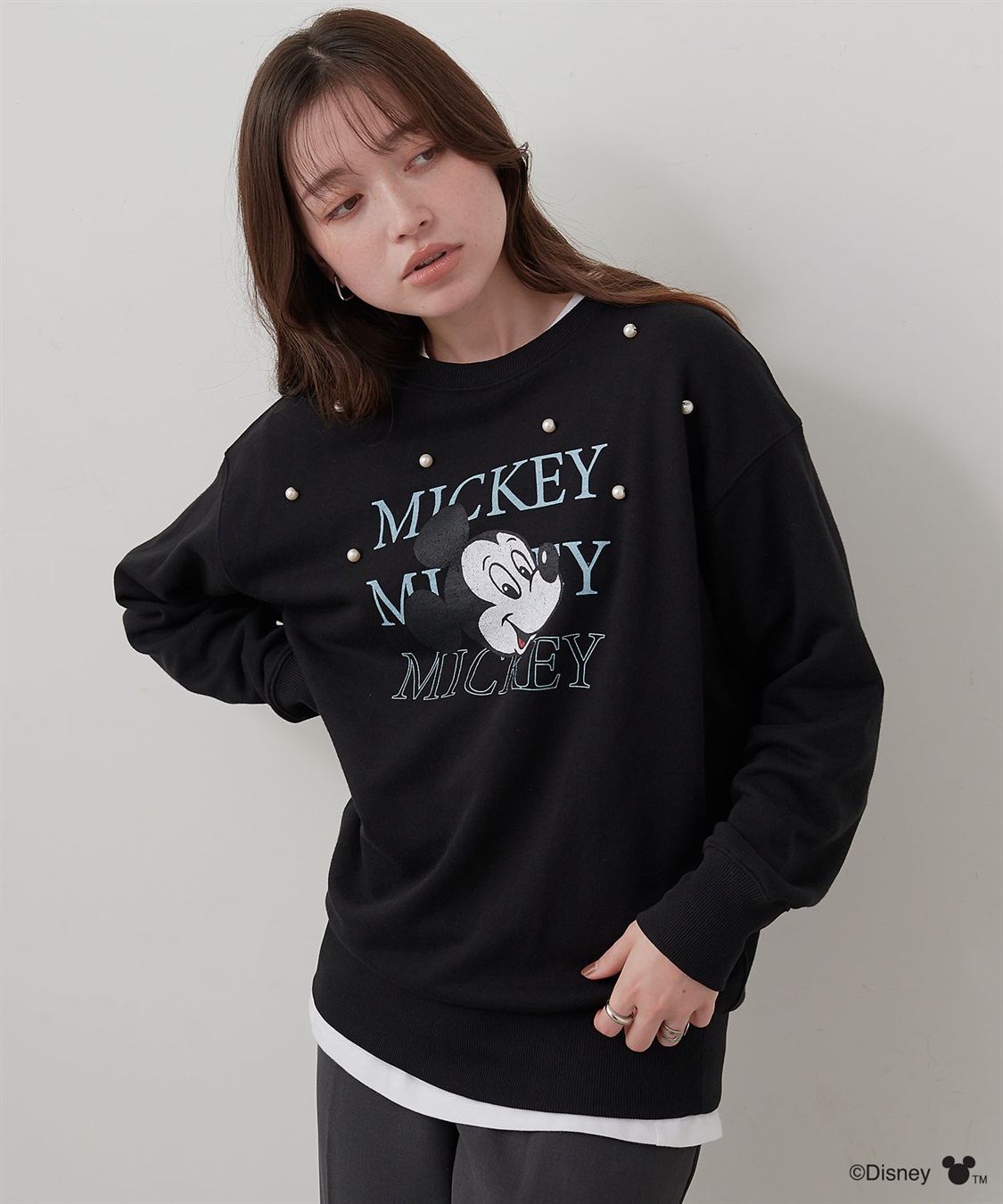 Life Style by cross marche 【Disney/ディズニー】Mickey Mouse/ミッキーマウスパール付き裏毛ドロップショルダープリントスウェットプルオーバー_sub_2
