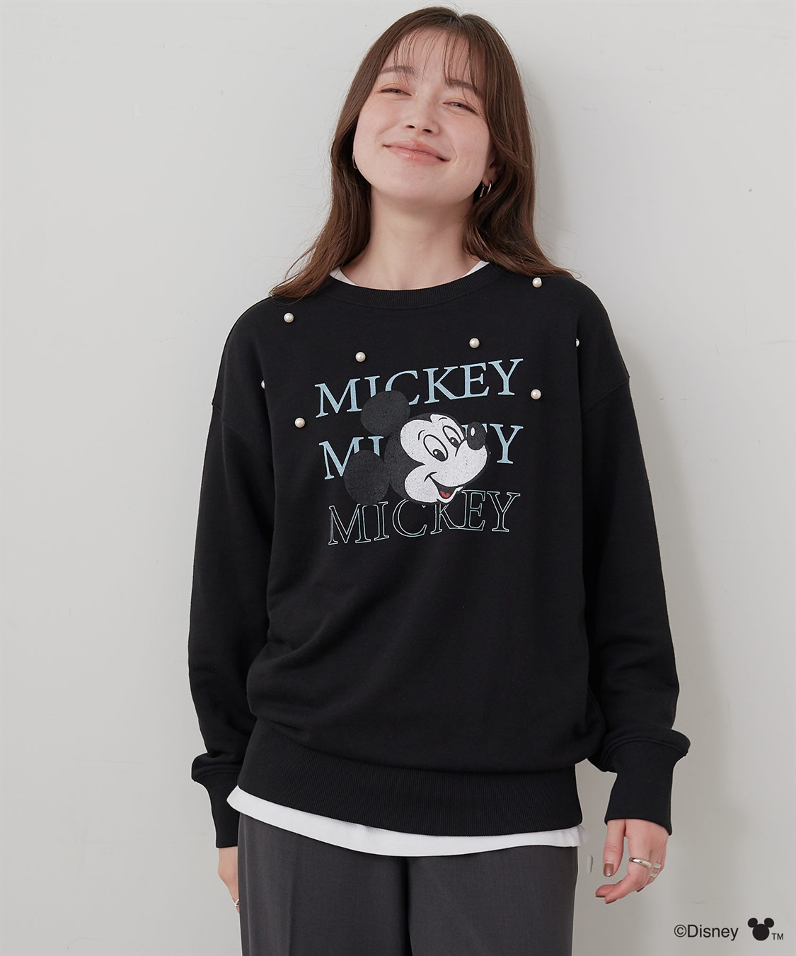 Life Style by cross marche 【Disney/ディズニー】Mickey Mouse/ミッキーマウスパール付き裏毛ドロップショルダープリントスウェットプルオーバー_sub_3