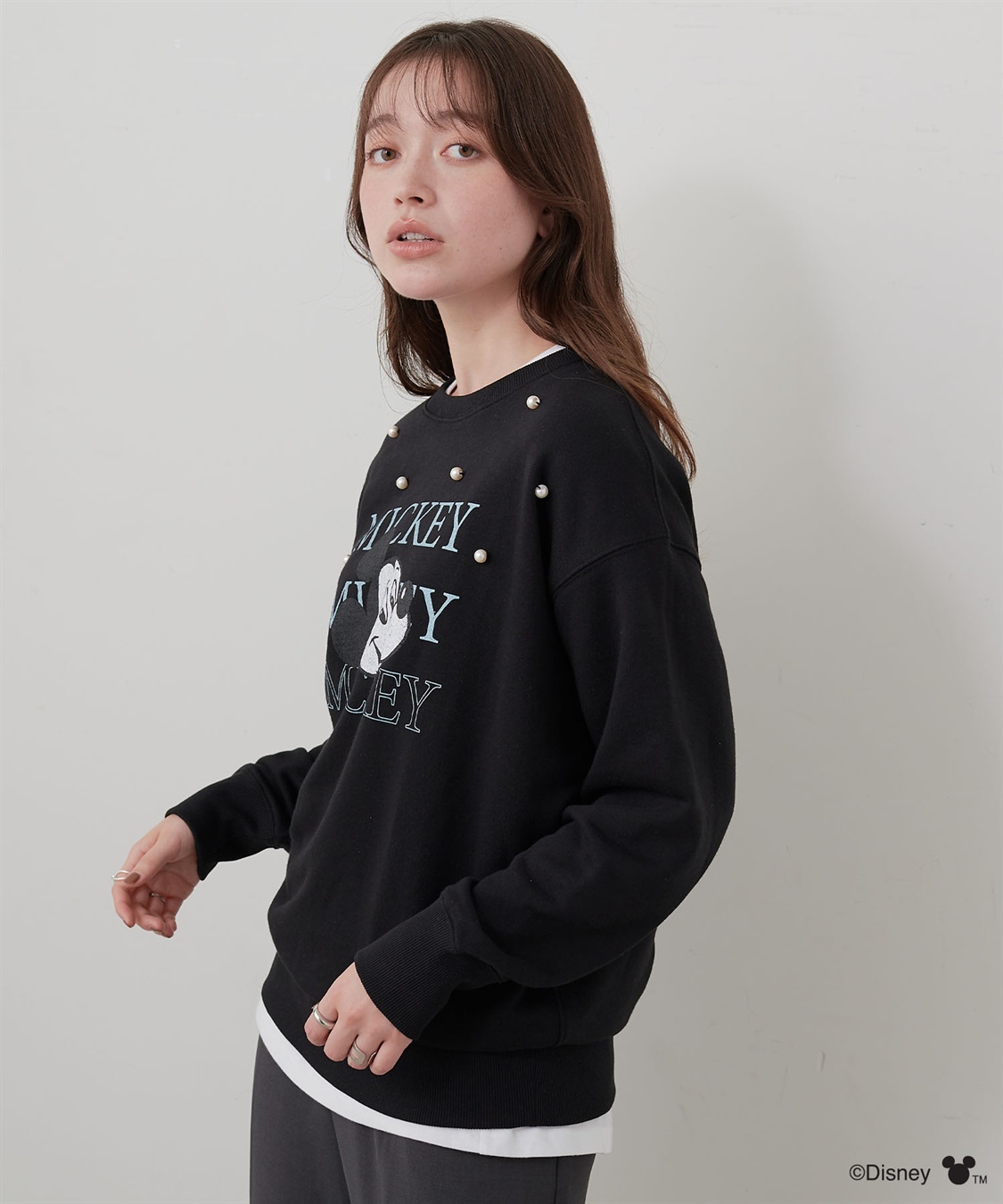 Life Style by cross marche 【Disney/ディズニー】Mickey Mouse/ミッキーマウスパール付き裏毛ドロップショルダープリントスウェットプルオーバー_sub_4