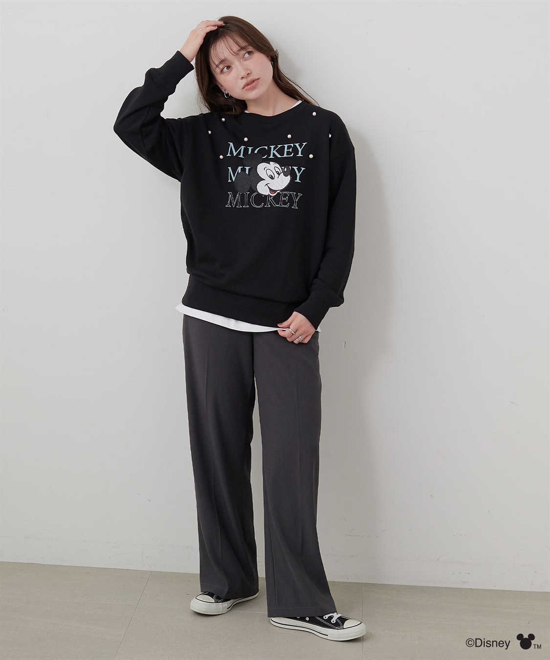 Life Style by cross marche 【Disney/ディズニー】Mickey Mouse/ミッキーマウスパール付き裏毛ドロップショルダープリントスウェットプルオーバー_sub_8