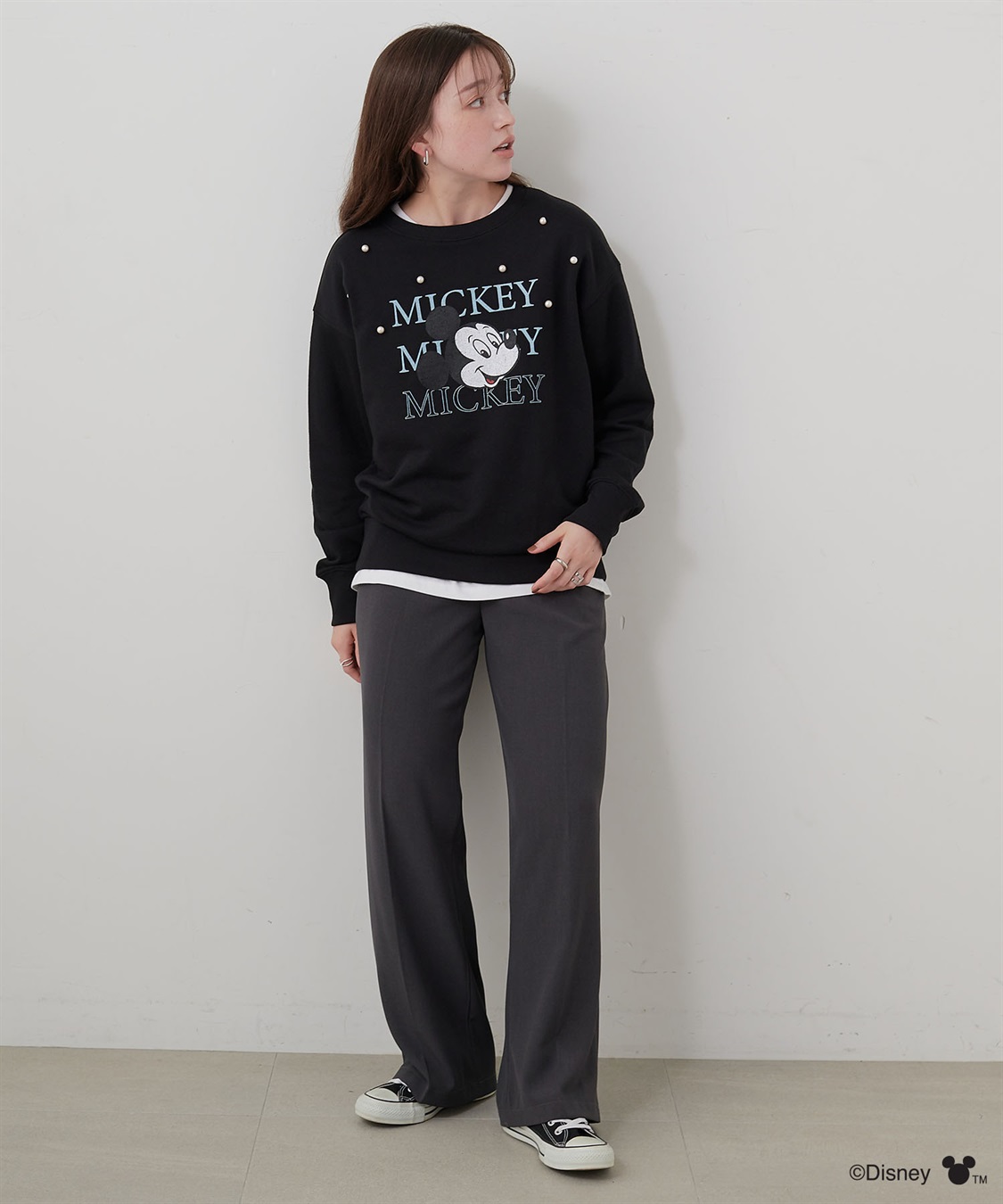 Life Style by cross marche 【Disney/ディズニー】Mickey Mouse/ミッキーマウスパール付き裏毛ドロップショルダープリントスウェットプルオーバー_sub_9