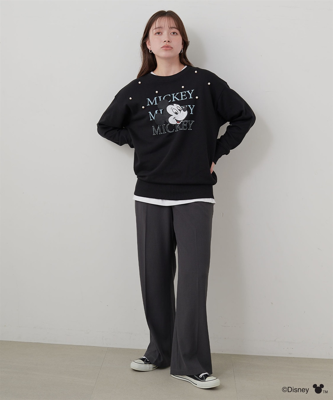 Life Style by cross marche 【Disney/ディズニー】Mickey Mouse/ミッキーマウスパール付き裏毛ドロップショルダープリントスウェットプルオーバー_sub_10